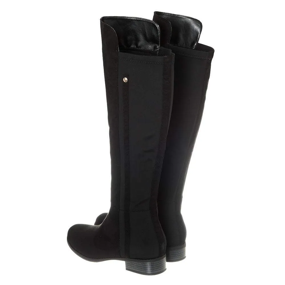 Montreal Low Block Heel Riding Boot Elastic Panel Side Zip