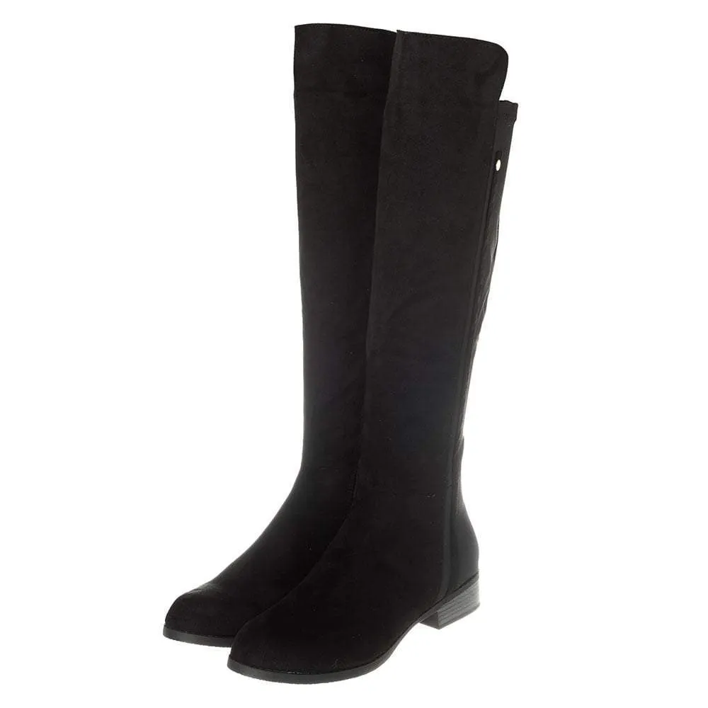 Montreal Low Block Heel Riding Boot Elastic Panel Side Zip