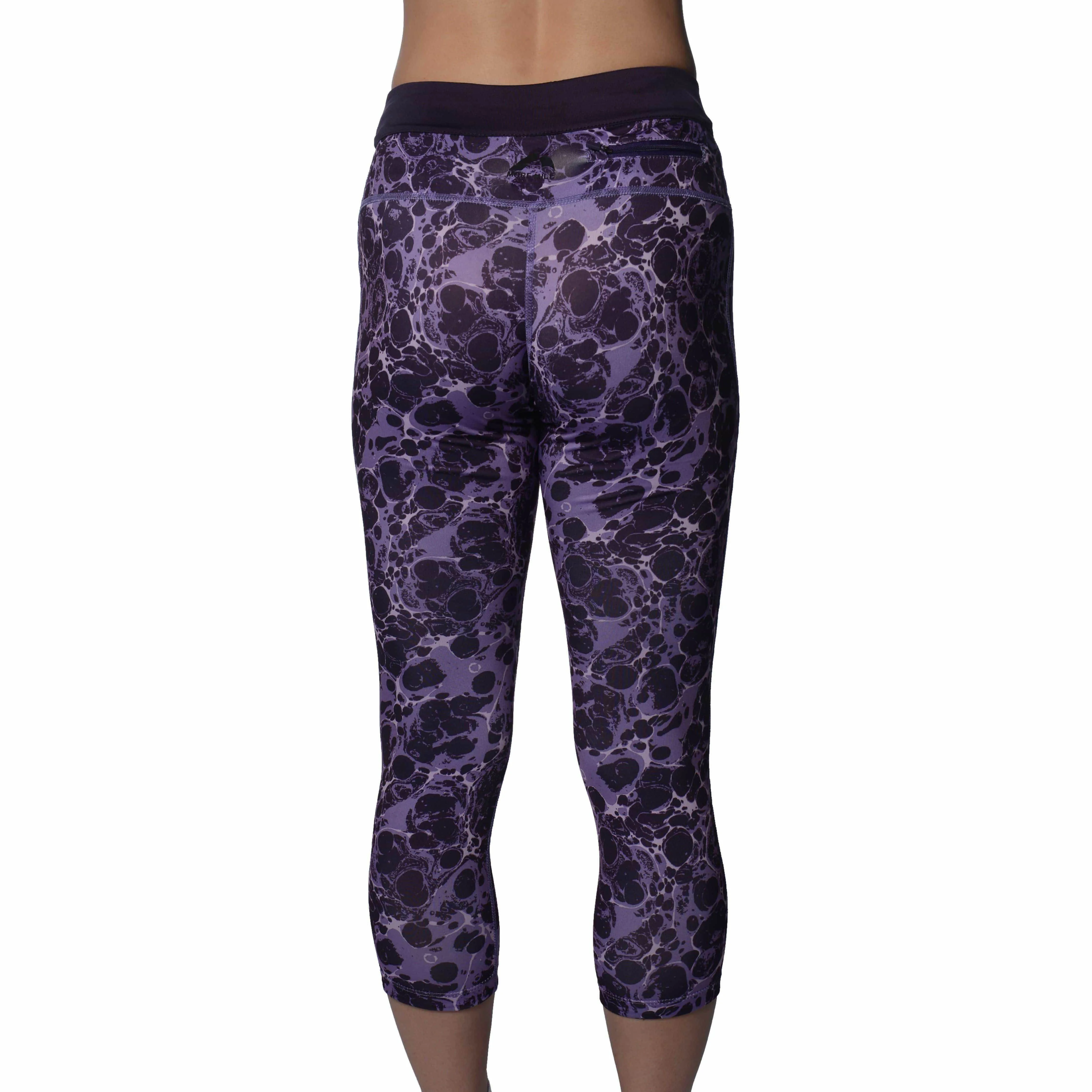 More Mile Printed Womens 3/4 Capri Running Tights - Purple