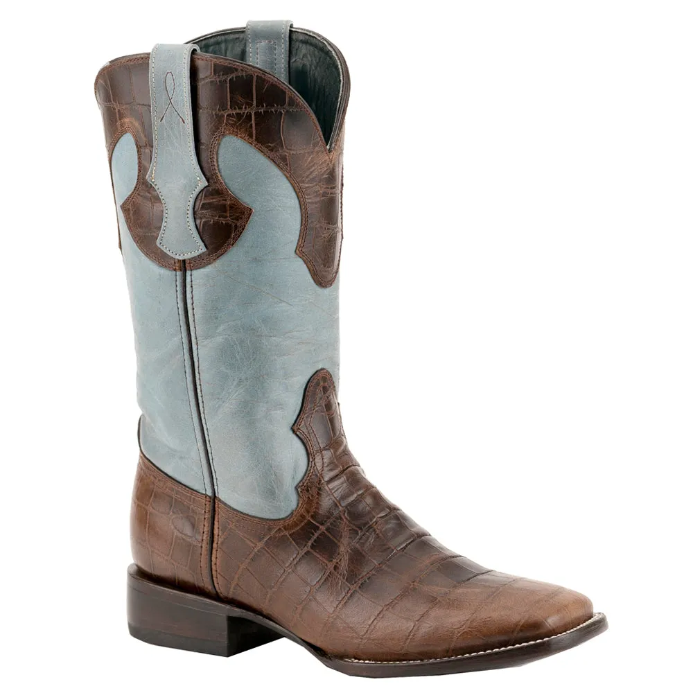 Mustang Square Toe Croc Embossed Cowboy Boots