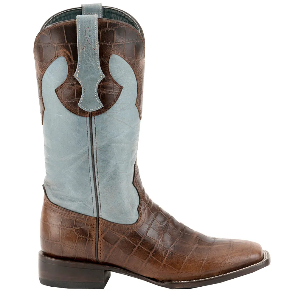 Mustang Square Toe Croc Embossed Cowboy Boots