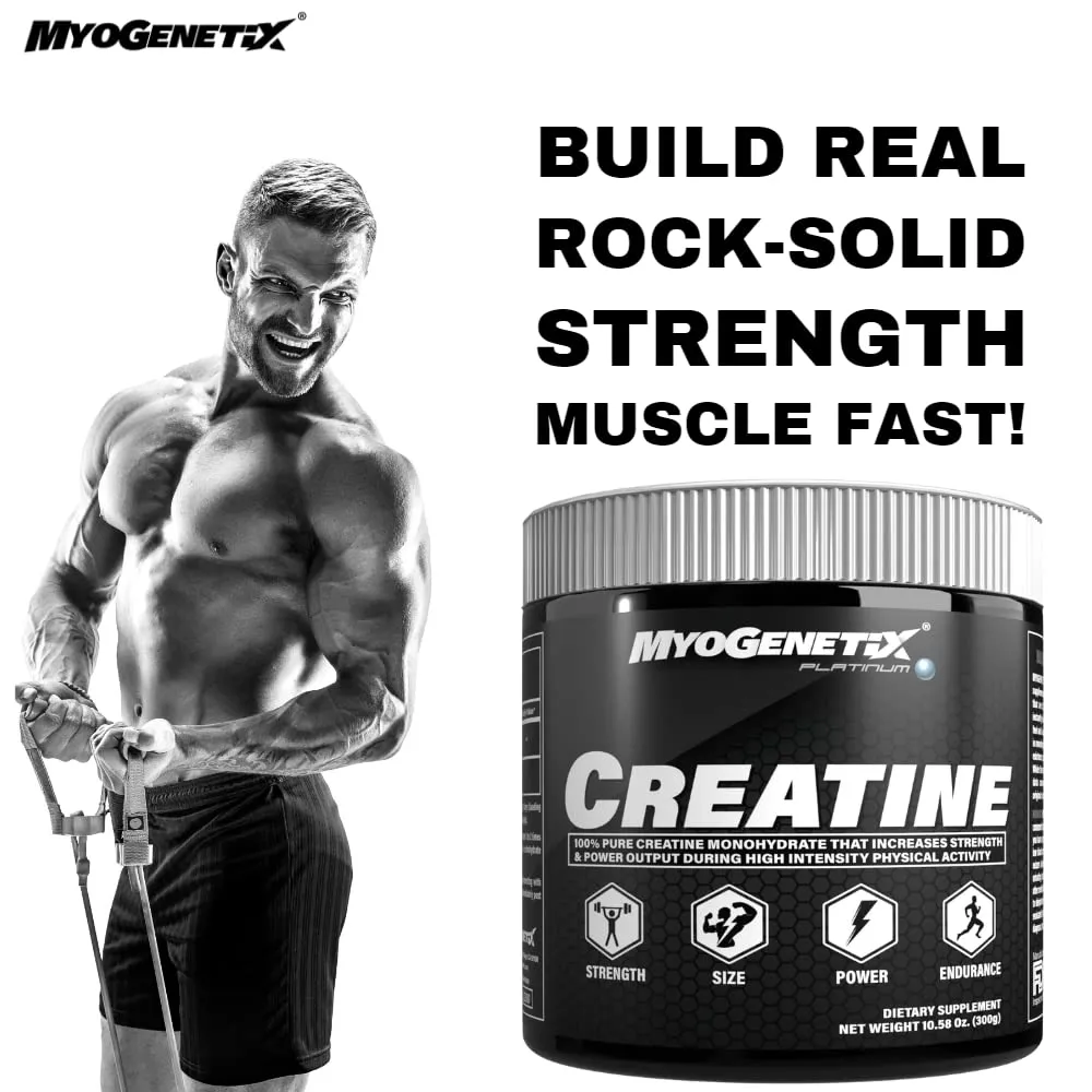 Myogenetix PLATINUM 100% PURE CREATINE MONOHYDRATE (100 SERVINGS) For Strength, Size, Power and Endurance | Powder Form Creatine |