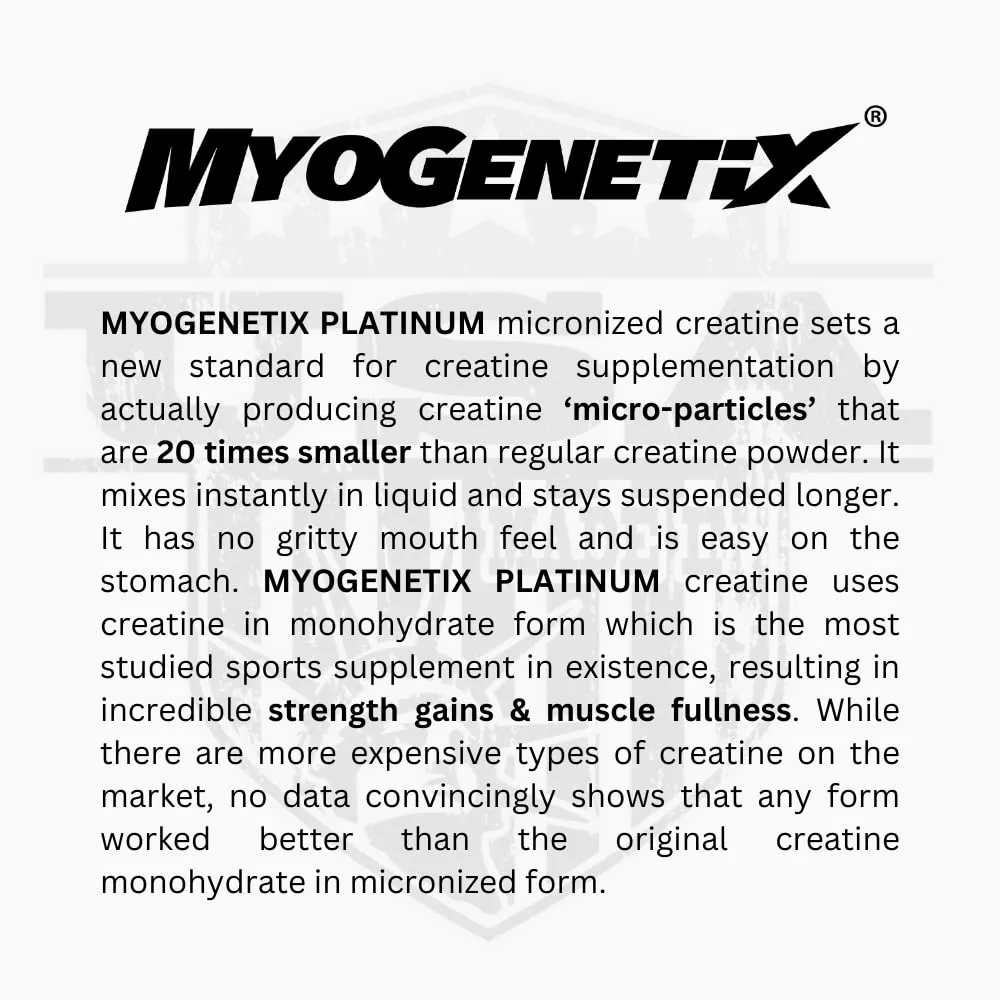 Myogenetix PLATINUM 100% PURE CREATINE MONOHYDRATE (100 SERVINGS) For Strength, Size, Power and Endurance | Powder Form Creatine |