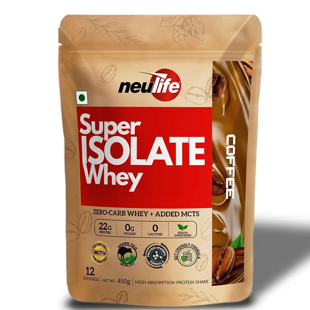 Neulife Super Isolate Whey | Next-Gen Whey Isolate Protein Powder for Biohackers 450g (Coffee)