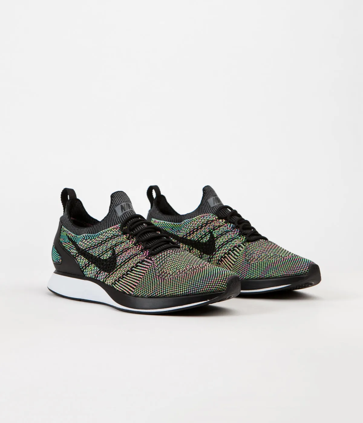 Nike Mariah Flyknit Racer Shoes - White / Black - Volt - Chlorine Blue