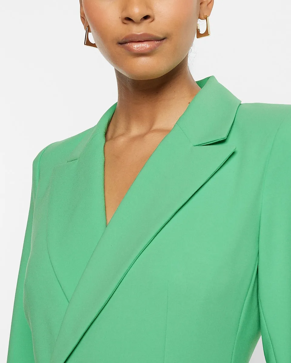 Notch Lapel Double Breasted Padded Shoulder Mini Blazer Dress in Bright Kelly