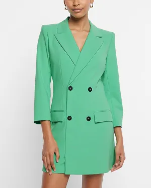 Notch Lapel Double Breasted Padded Shoulder Mini Blazer Dress in Bright Kelly