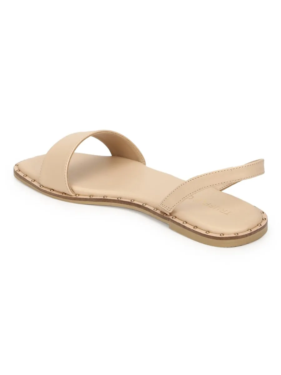 Nude PU Flat Sandals With Back Strap