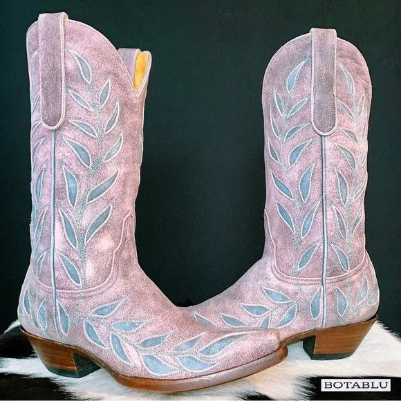 OLD GRINGO Vintage Pink Blue Leather Floral Tall Cowgirl Cowboy Western Boots