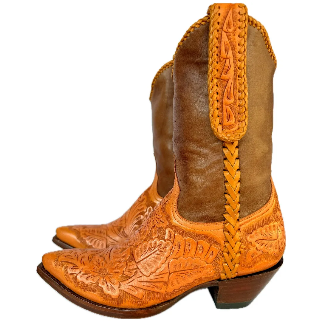 OLD GRINGO Wyoming Tooled Brown Leather Short Cowgirl Cowboy Western Boots