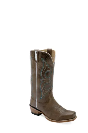 Old West Womens Square Toe Cactus Brown Leather Cowboy Boots