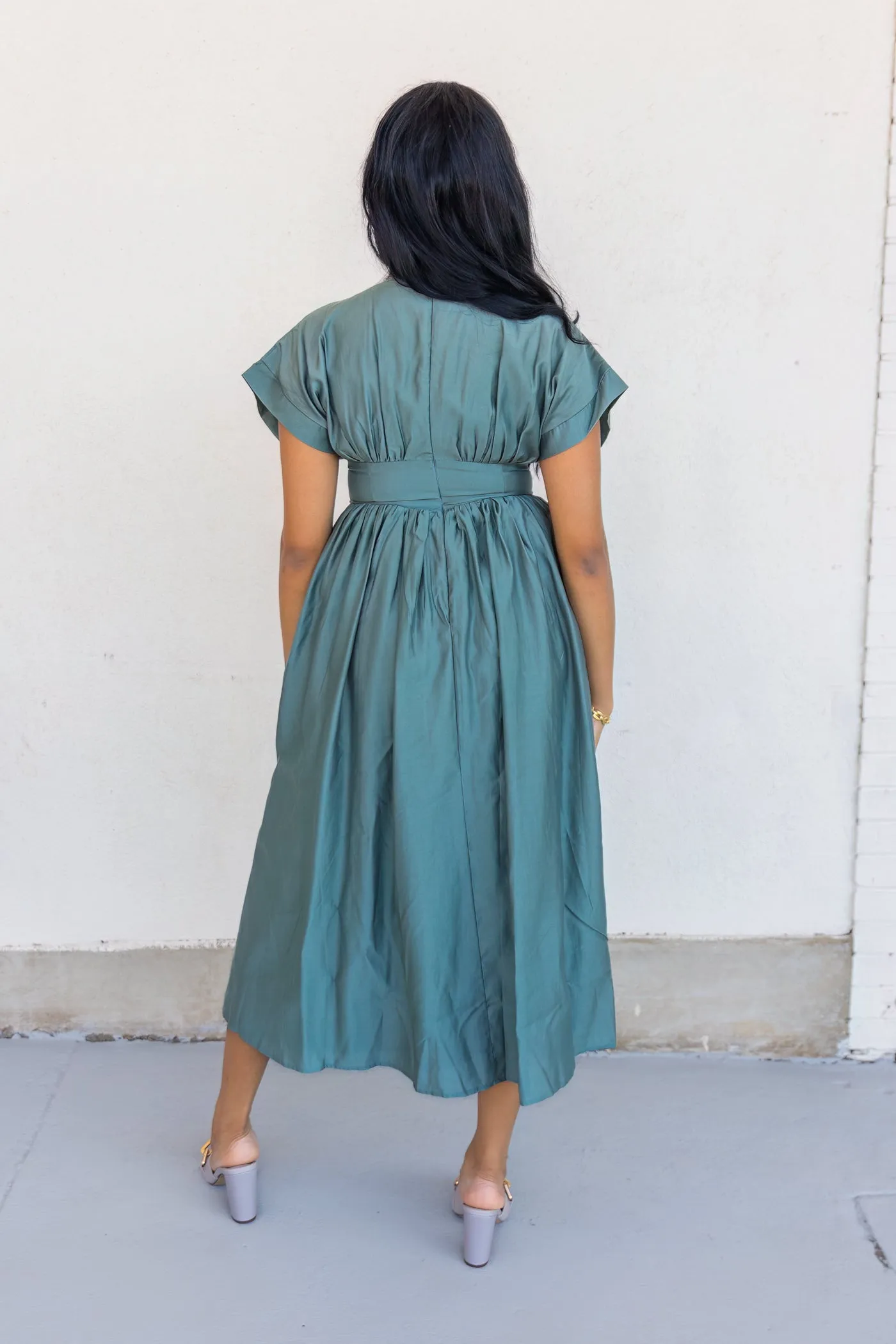 OLIVIA GREEN SATIN DRESS