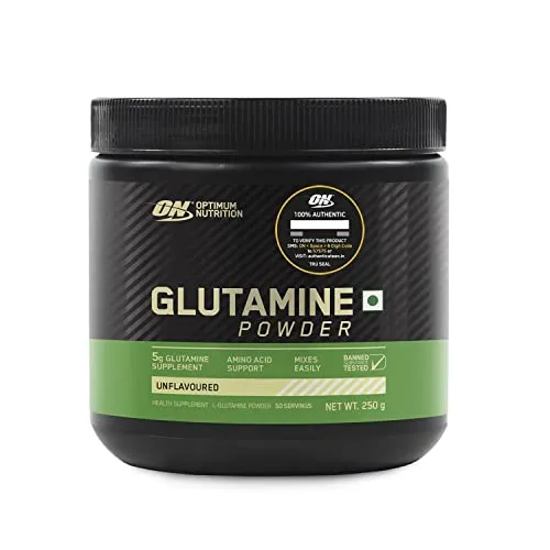 Optimum Nutrition L-Glutamine Powder, Amino Acid Support & Muscle Recovery, 5g Glutamine per serve, 250 Gram,Pack of 50 Serves