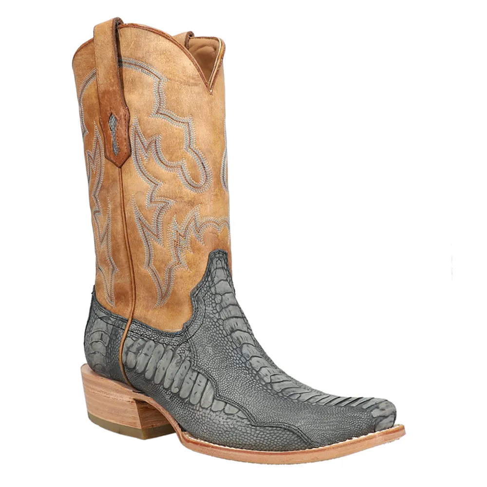 Ostrich Leg Embroidery Narrow Square Toe Cowboy Boots