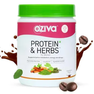 OZiva Protein & Herbs for Women (Cafe Mocha) to Reduce Body Fat, Manage Weight & Metabolism | Protein Powder for Women with 23g Whey Protein, No Added Sugar, Certified Clean 1lbs