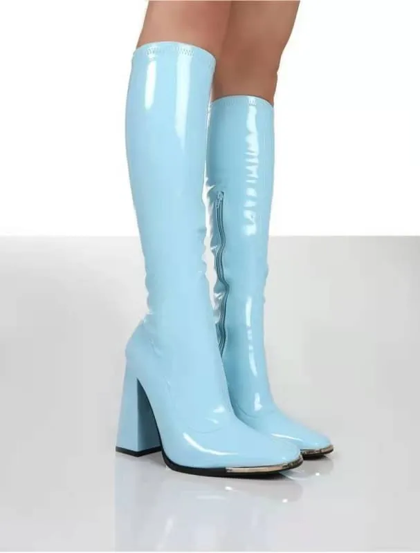 Pastel Square Toe Chunky Heel Candy Boots for Fun Style