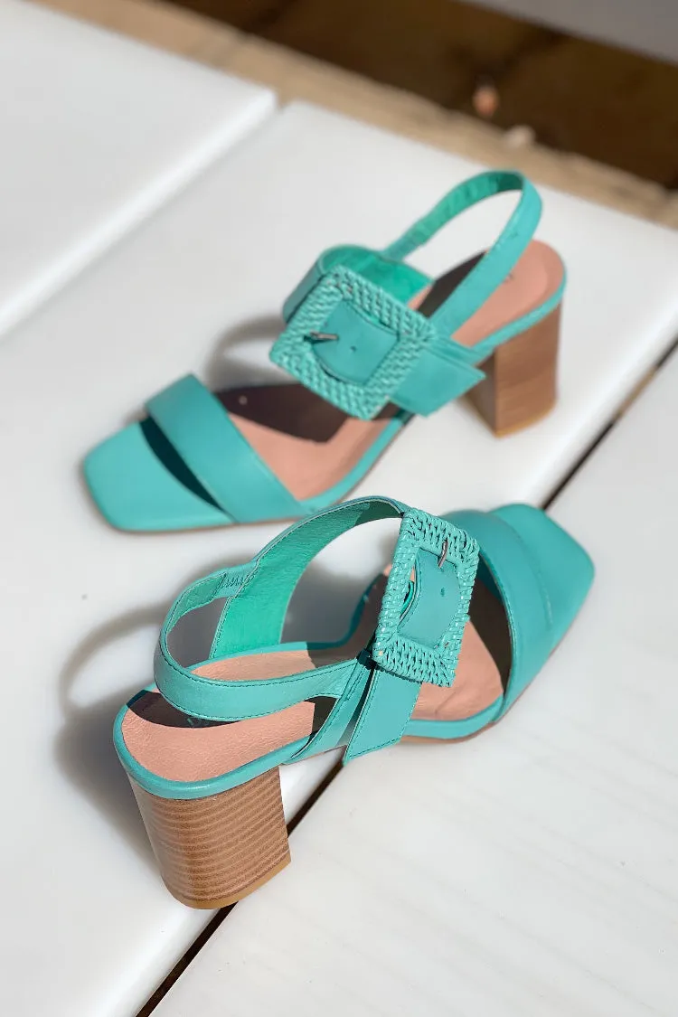 Peace Heeled Leather Sandals in Emerald