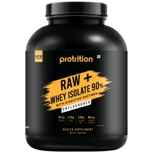 Protrition Raw  Whey Protein Isolate Powder 90% | Unflavoured - 2kg (60 Servings)| 29.7g Protein, 6.78g BCAA per SCOOP | Added Digestive Enzymes | Muscle Growth, Strength And Recovery