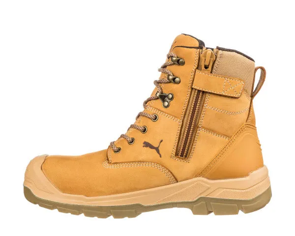 Puma Men's 630725 Conquest High Wheat Waterproof Composite Safety Toe Metal Free Side-Zipper 7" Work Boots