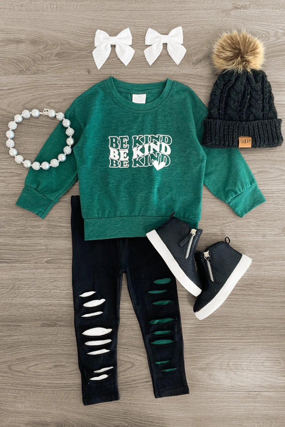 "Be Kind" Forest Green Legging Set