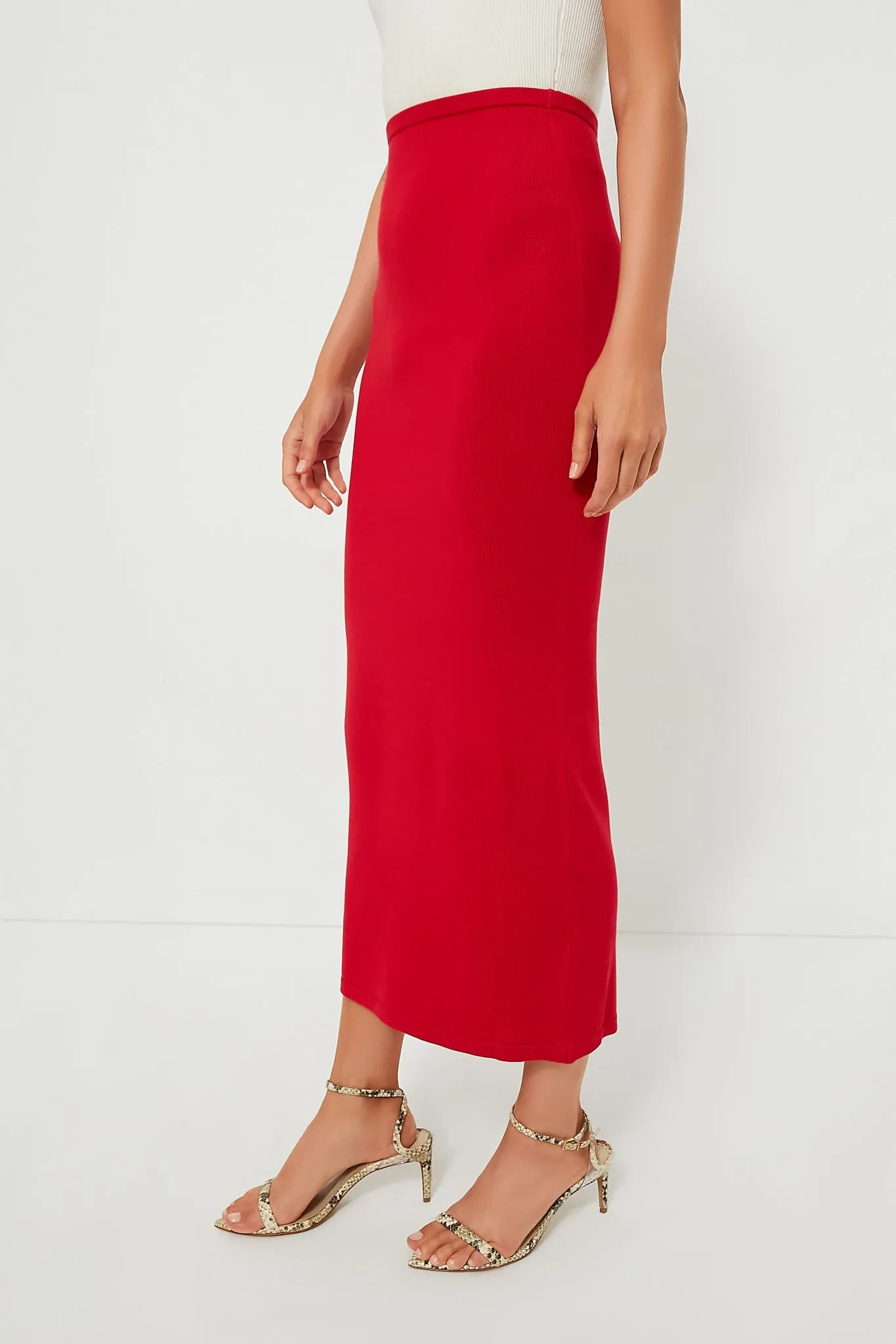 Red Knit Maxi Skirt