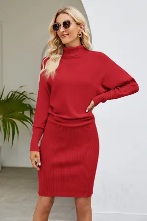 Ribbed Mock Neck Long Sleeve Dress