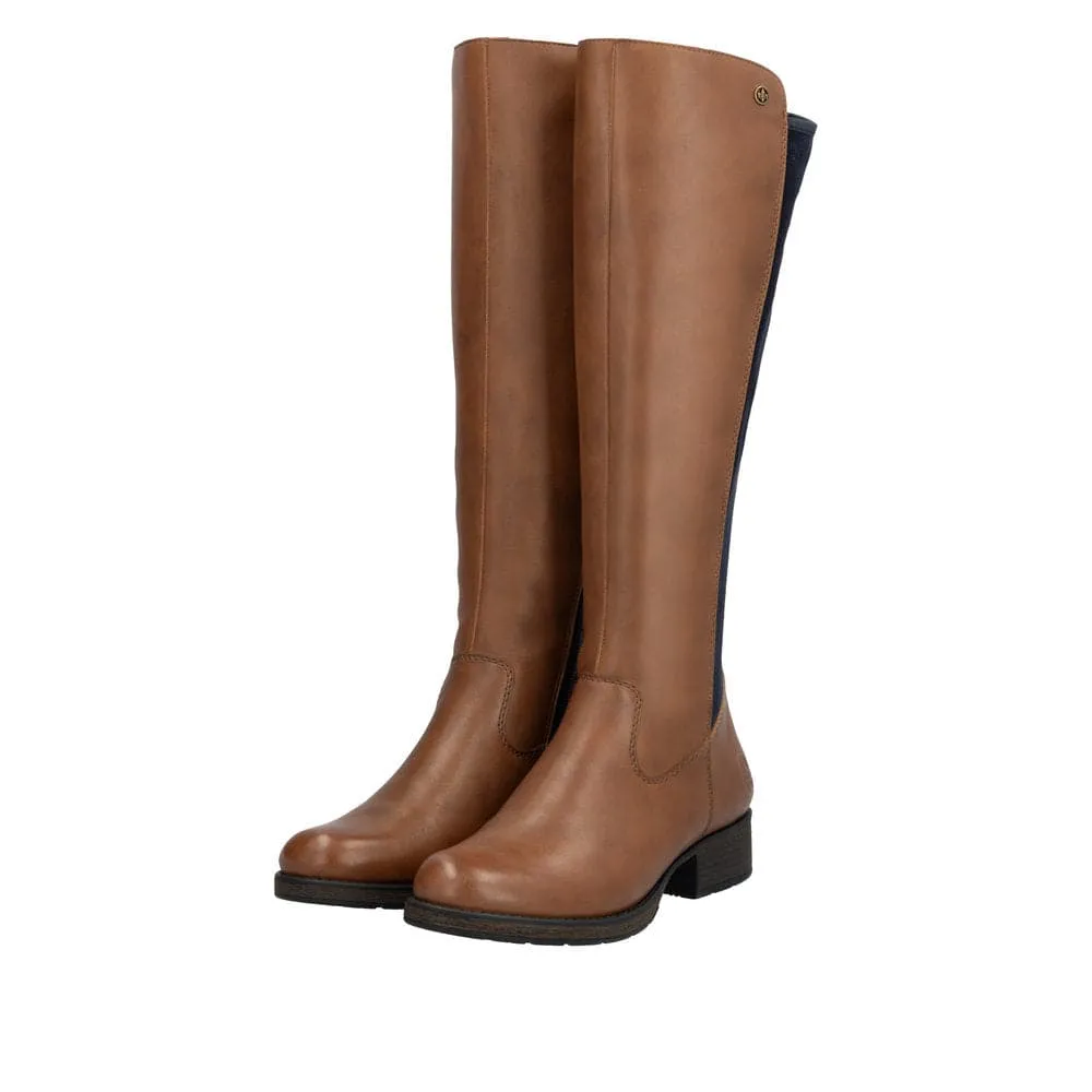 Rieker Z9591-23 Ladies Chestnut Leather Side Zip Knee High Boots