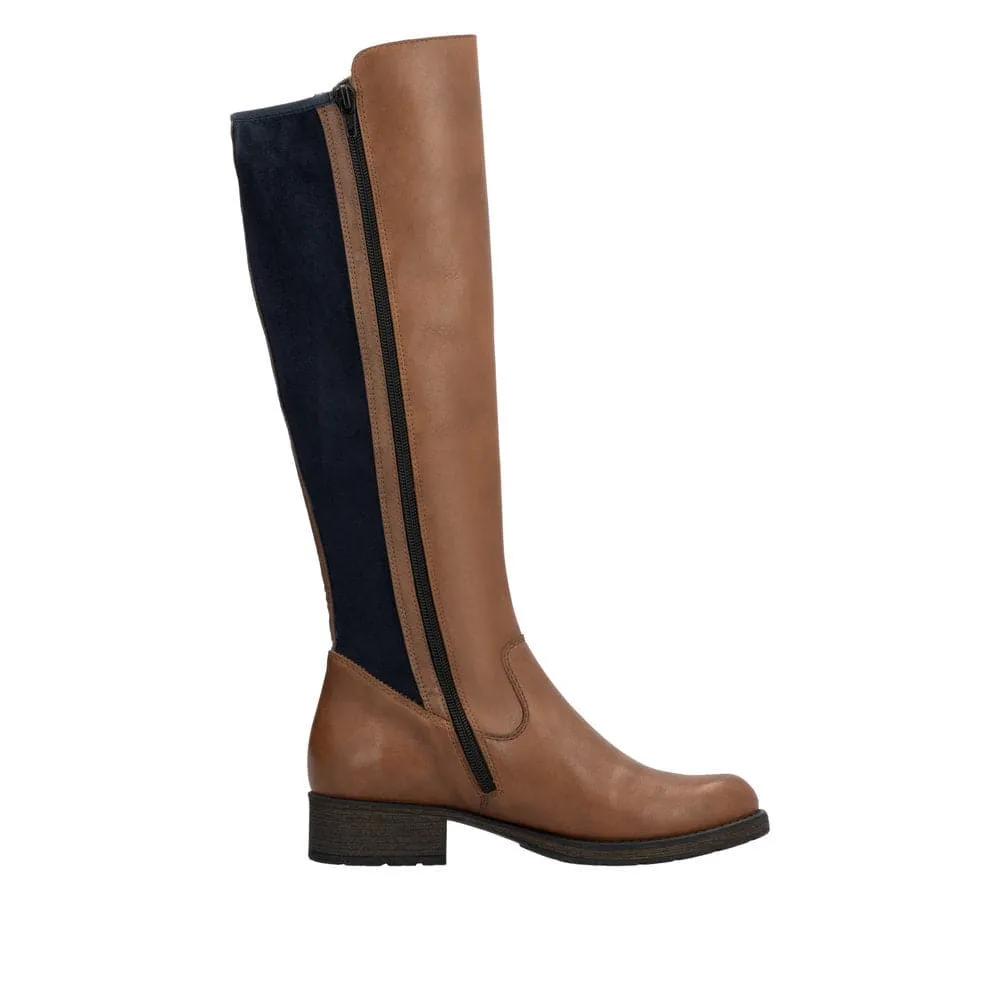 Rieker Z9591-23 Ladies Chestnut Leather Side Zip Knee High Boots