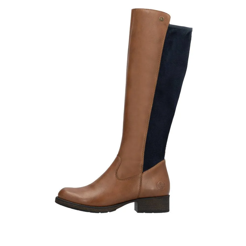 Rieker Z9591-23 Ladies Chestnut Leather Side Zip Knee High Boots