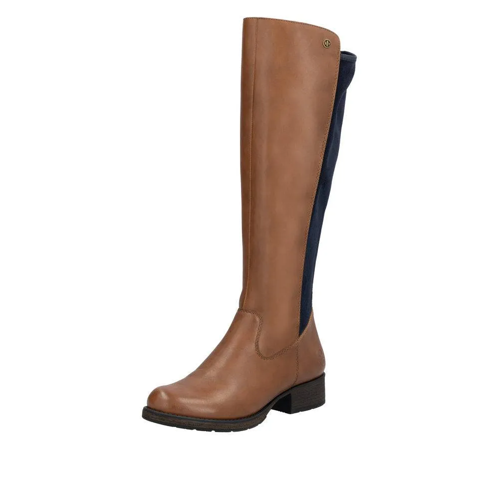 Rieker Z9591-23 Ladies Chestnut Leather Side Zip Knee High Boots