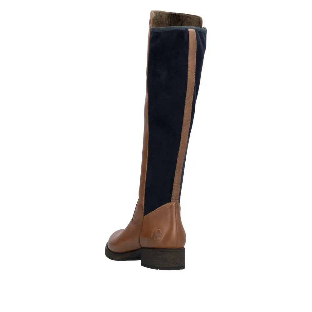 Rieker Z9591-23 Ladies Chestnut Leather Side Zip Knee High Boots