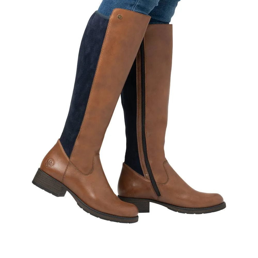 Rieker Z9591-23 Ladies Chestnut Leather Side Zip Knee High Boots