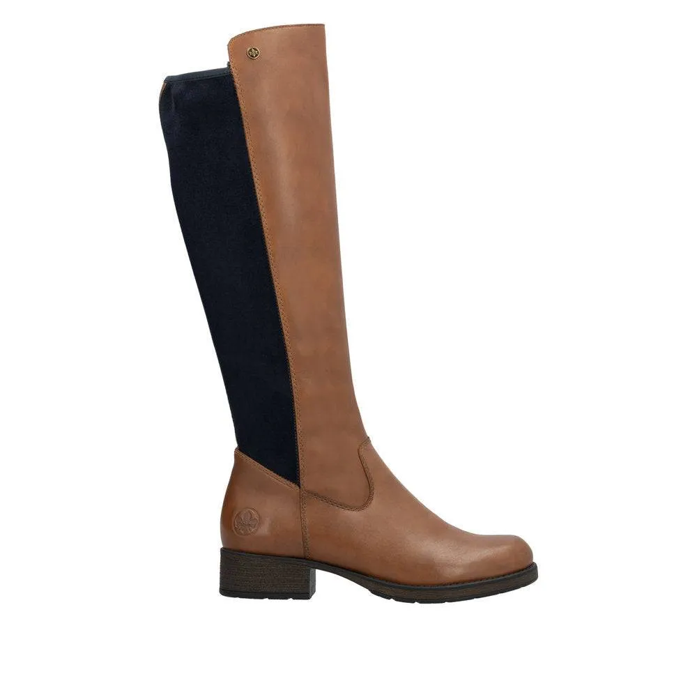 Rieker Z9591-23 Ladies Chestnut Leather Side Zip Knee High Boots