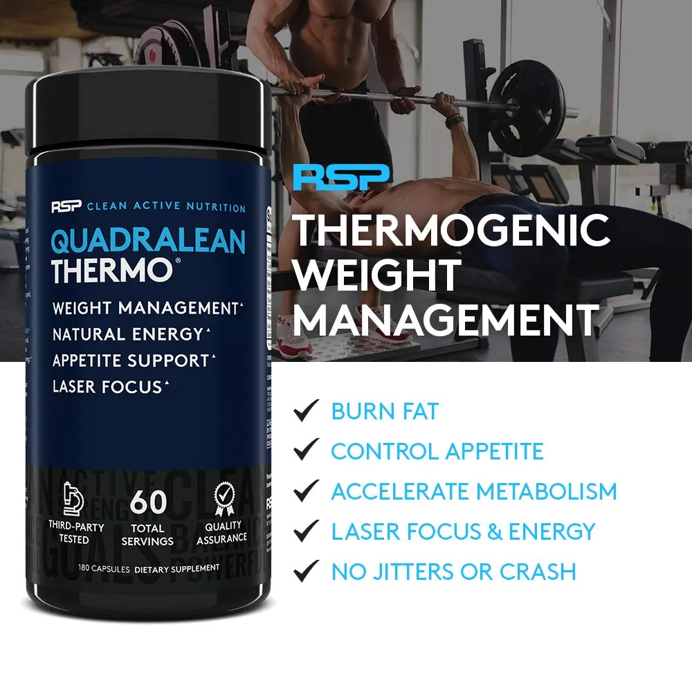 RSP Nutrition QuadraLean Thermogenic Fat Burner, Metabolism Energy and Focus Booster - 180 Capsules