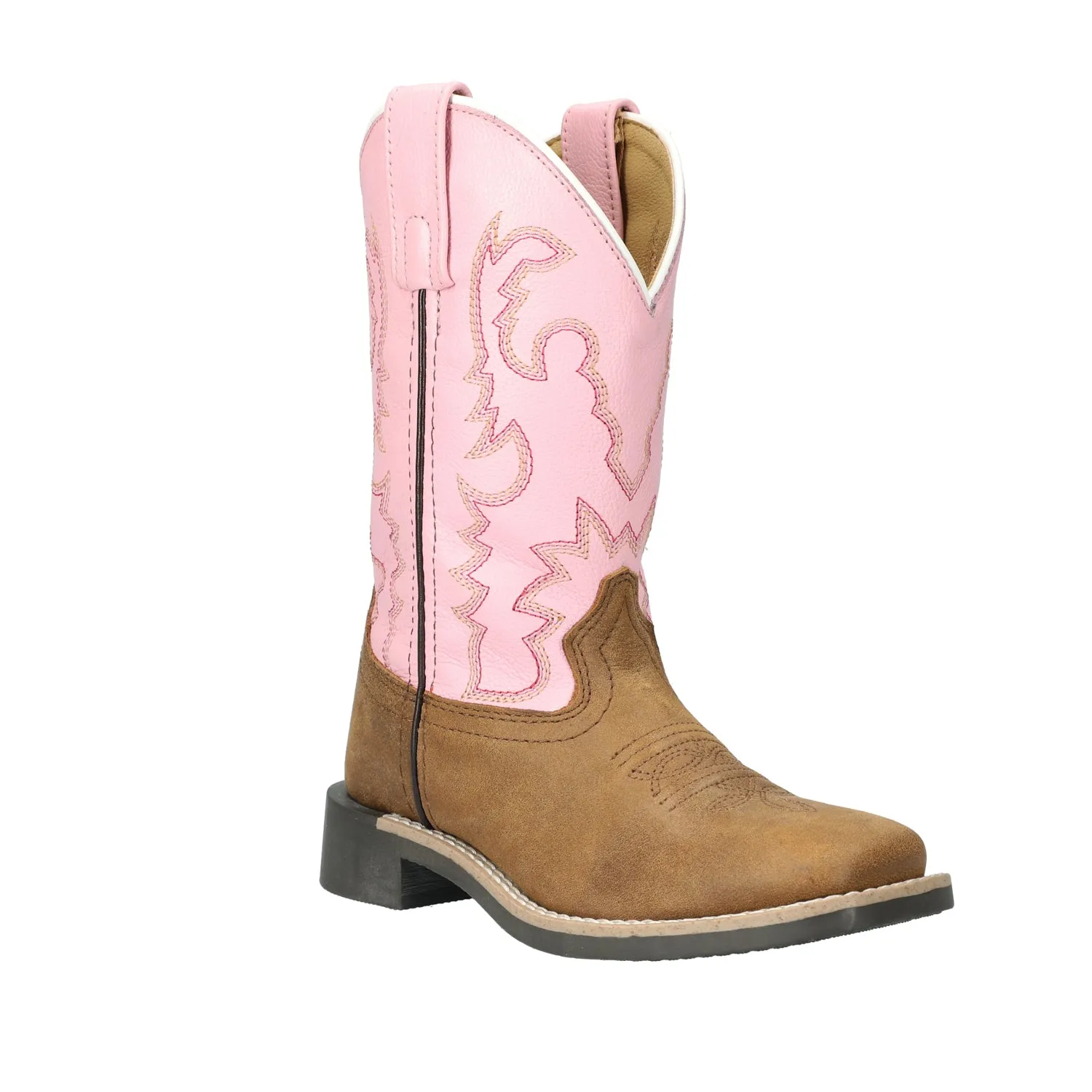 Smoky Mountain Boots Girls Addison Vintage Brown/Pink Leather Cowboy Boots