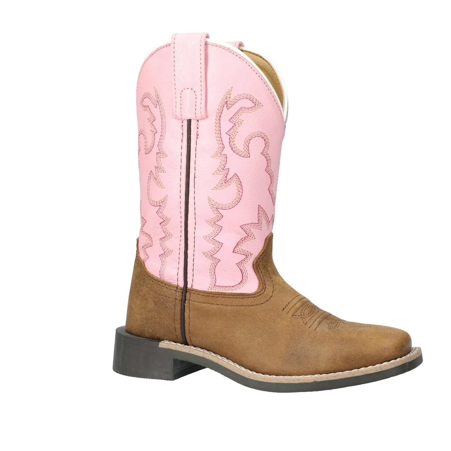 Smoky Mountain Boots Girls Addison Vintage Brown/Pink Leather Cowboy Boots