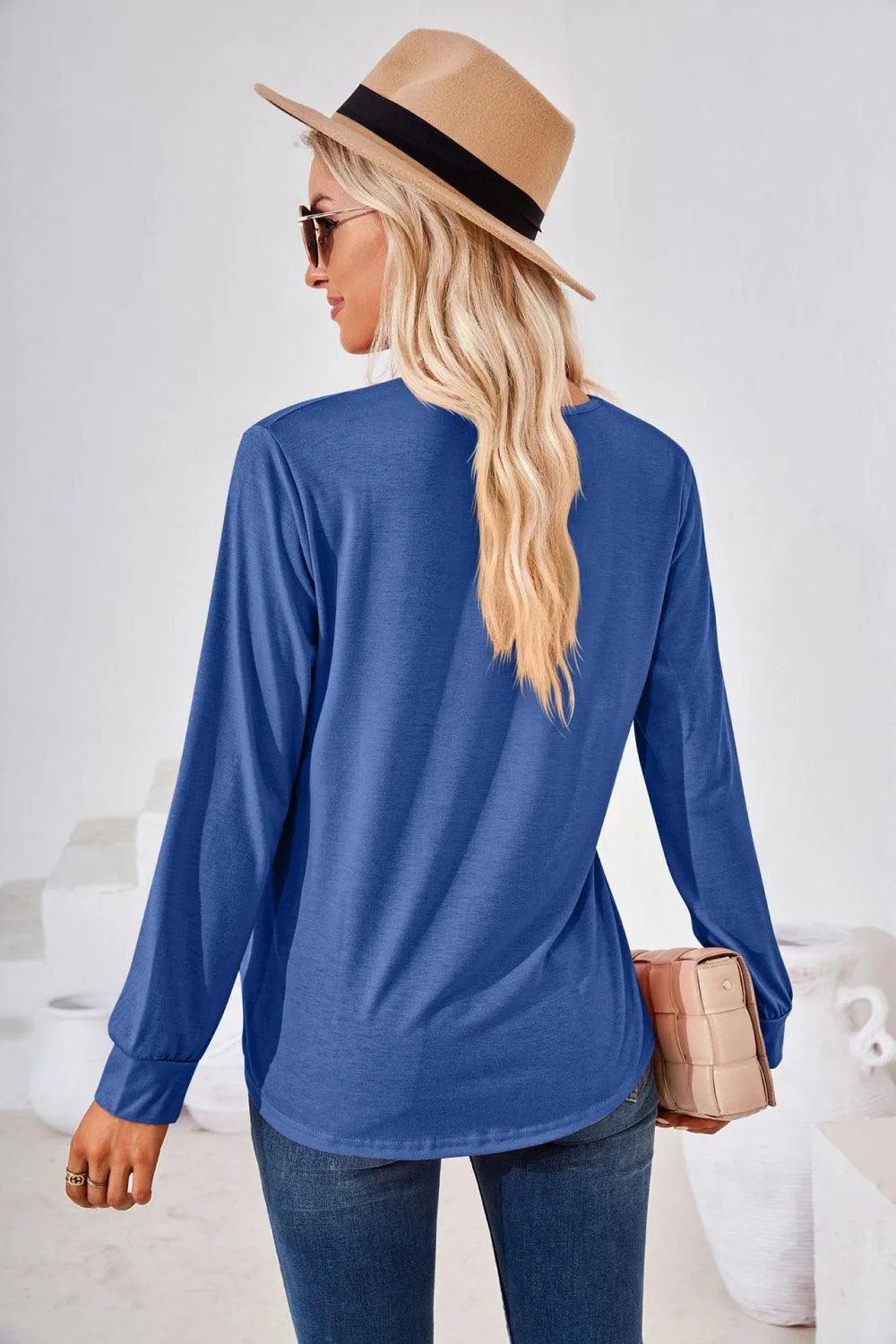 Square Neck Ruched Long Sleeve Blouse