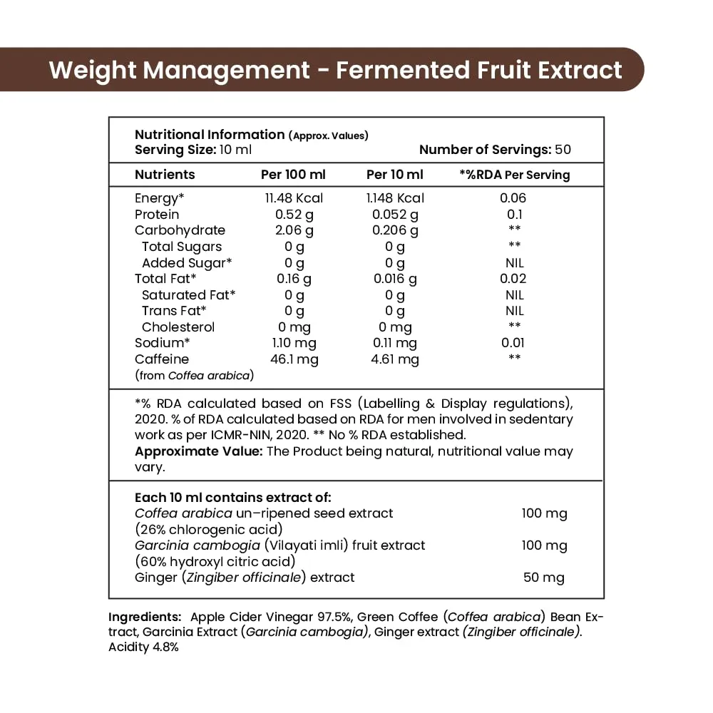 Tata 1mg Weight Management Juice with Green Coffee, Garcinia, Ginger, & Apple Cider Vinegar For Adults (Pack Of 1, 500ml)
