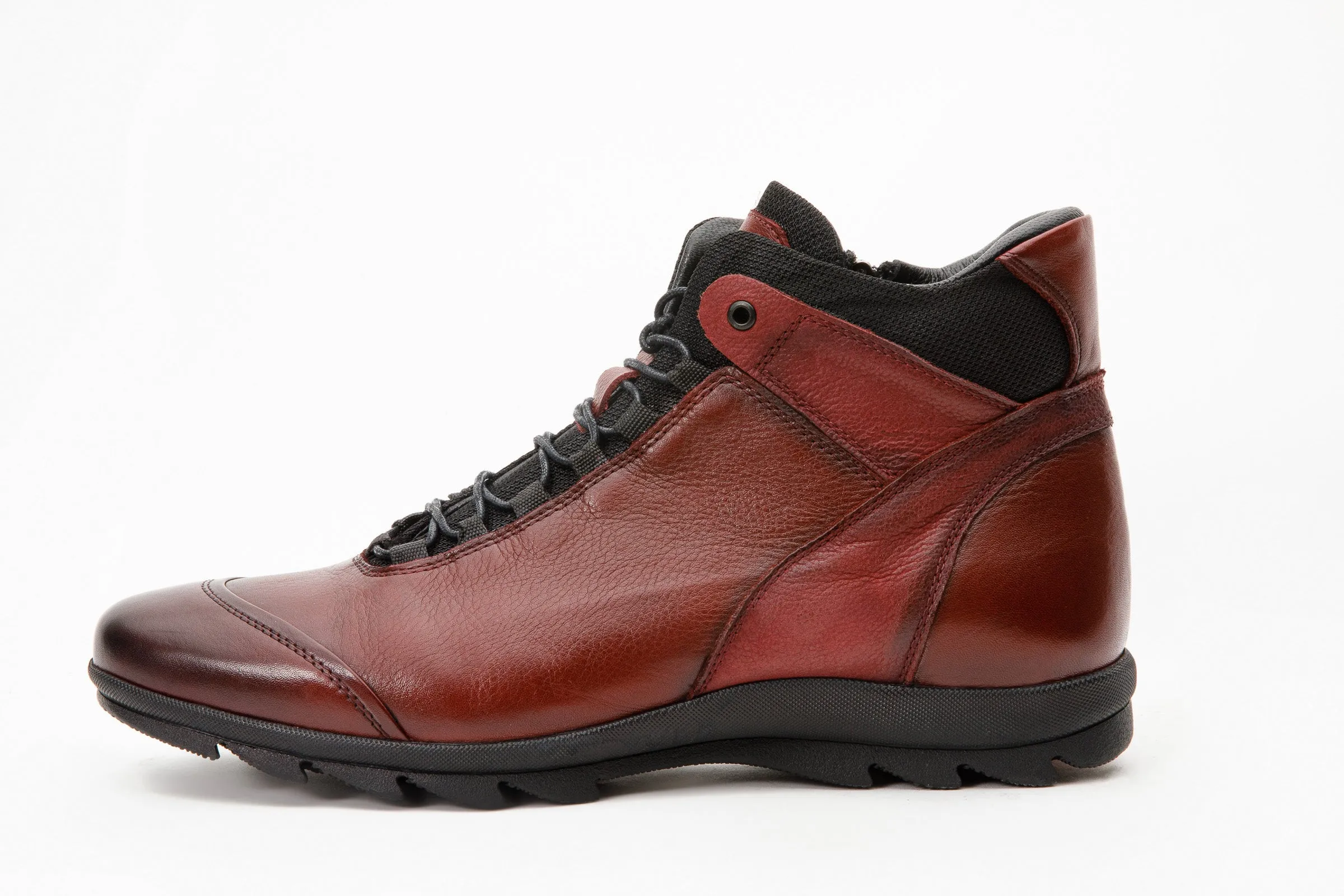 The Houston Leather Burgundy Lace-Up Casual Men Boot with a Zipper