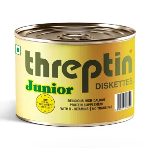 Threptin JUNIOR-Protein Diskettes| Healthy Snacks for Kids - 250g, Casein Protein Diskette with Calcium, Essential Vitamins, Minerals, Shankhpushpi and Brahmi-(No Maida)- Kesar Pista|100% Veg