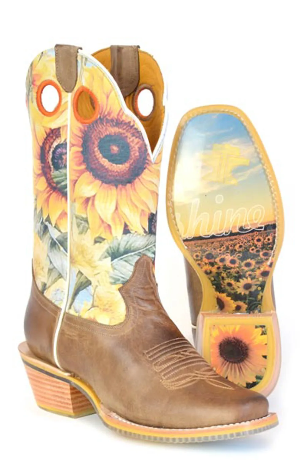 Tin Haul Womens Follow The Sun Tan Leather Cowboy Boots