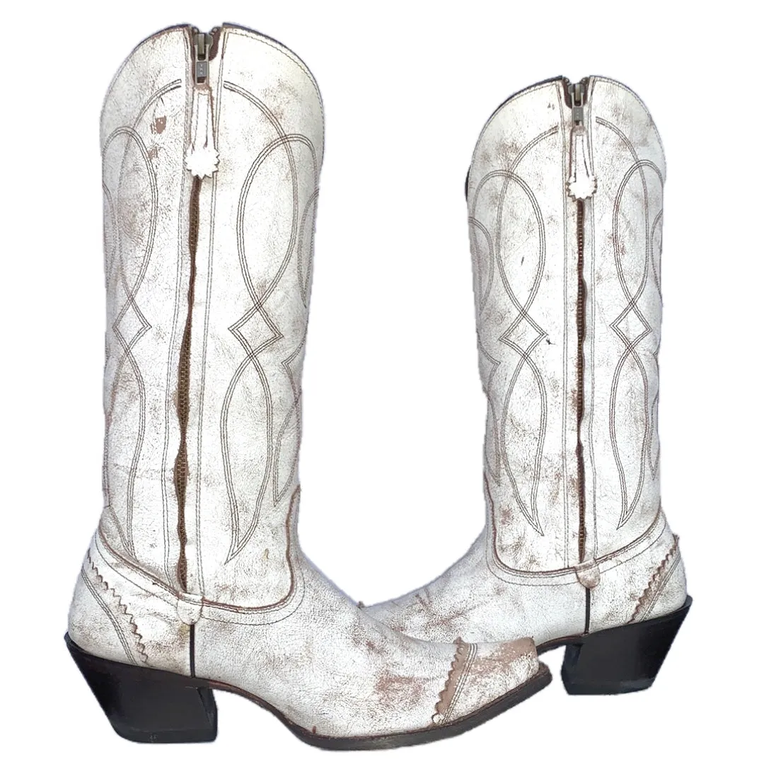 TONY LAMA White Tall Knee High Zippered Cowboy Western Boots