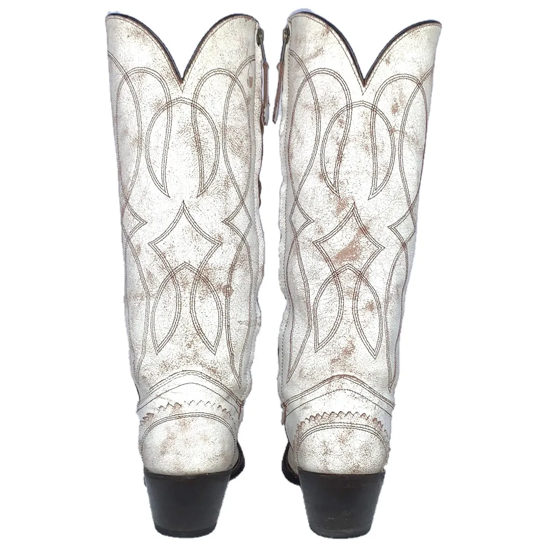 TONY LAMA White Tall Knee High Zippered Cowboy Western Boots