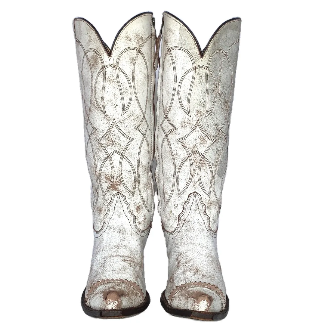 TONY LAMA White Tall Knee High Zippered Cowboy Western Boots