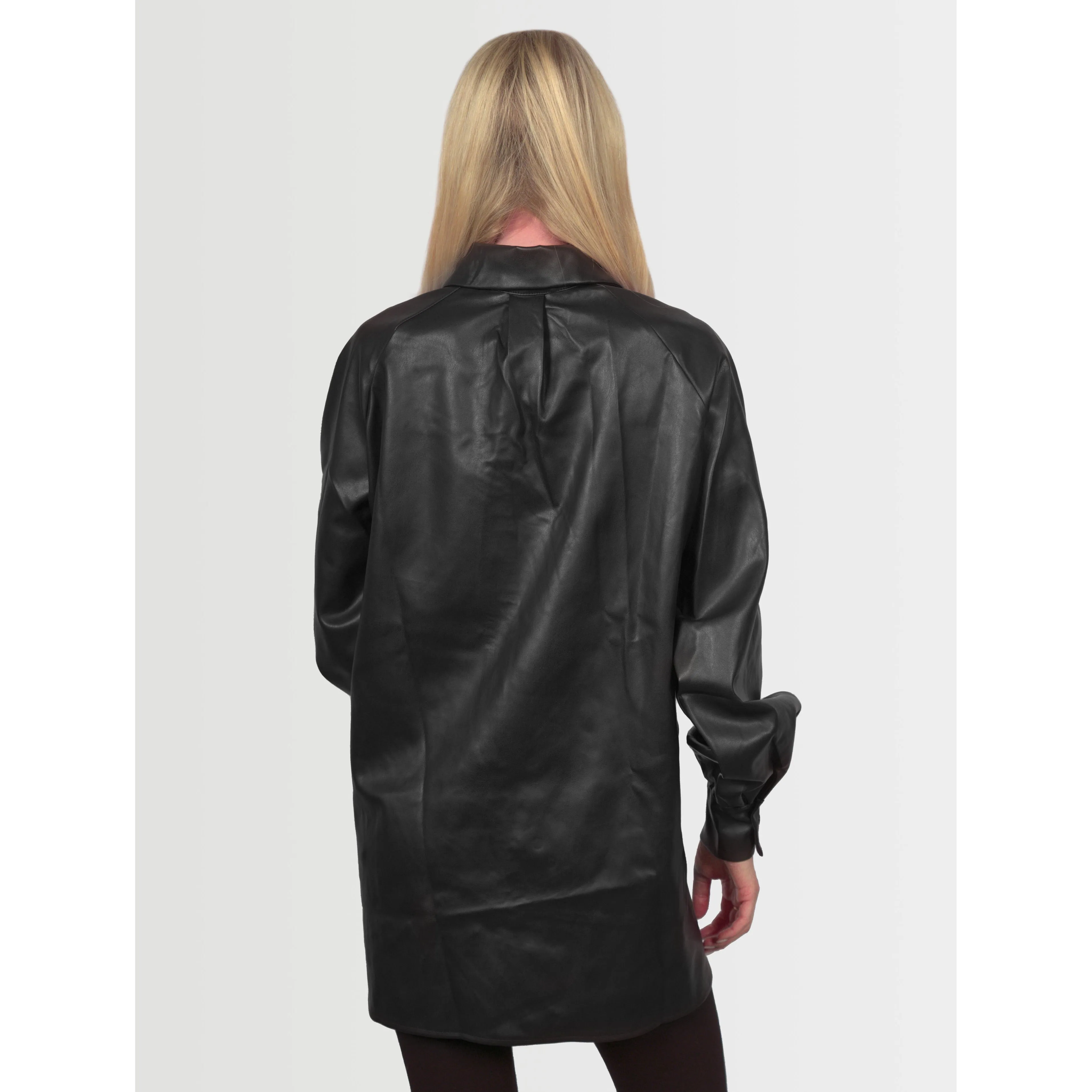 Topshop Women's Oversized Leather Look Shirt Blouse - Black