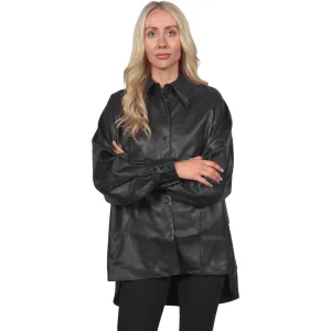 Topshop Women's Oversized Leather Look Shirt Blouse - Black