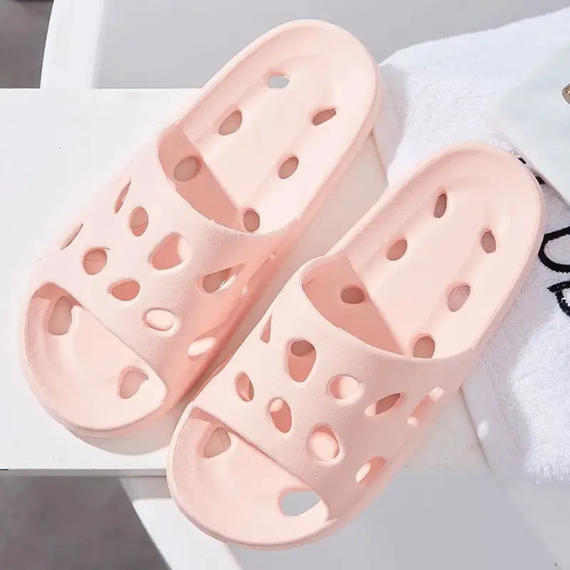 Women Bathroom House Cheese Slippers Leaking Quick-drying Shower Slipper Light Weight WaterLeaky Beach Flip Flop Swimming Slides