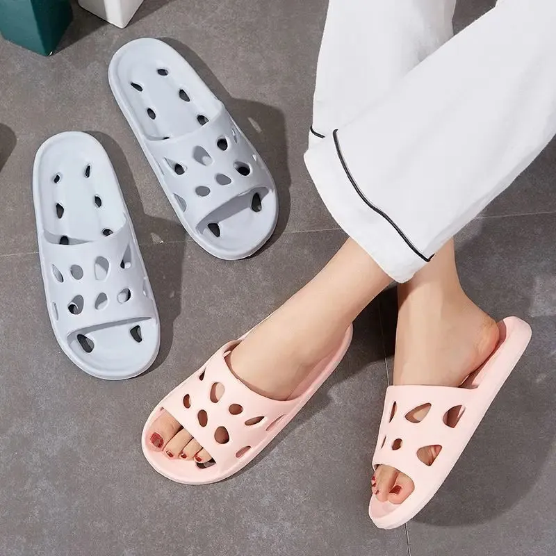 Women Bathroom House Cheese Slippers Leaking Quick-drying Shower Slipper Light Weight WaterLeaky Beach Flip Flop Swimming Slides