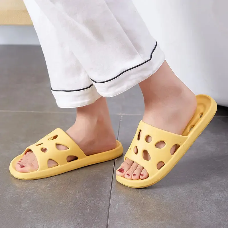 Women Bathroom House Cheese Slippers Leaking Quick-drying Shower Slipper Light Weight WaterLeaky Beach Flip Flop Swimming Slides