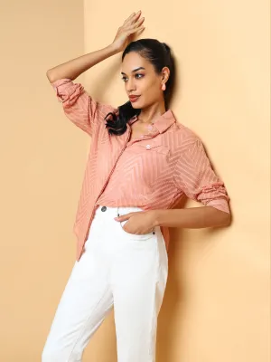 Women Peach Checked Shirt